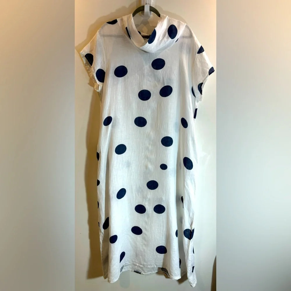 LINEN LUV Sz XL Maxi Dress Cowl Neck A-Line Pockets 100% Linen Unlined